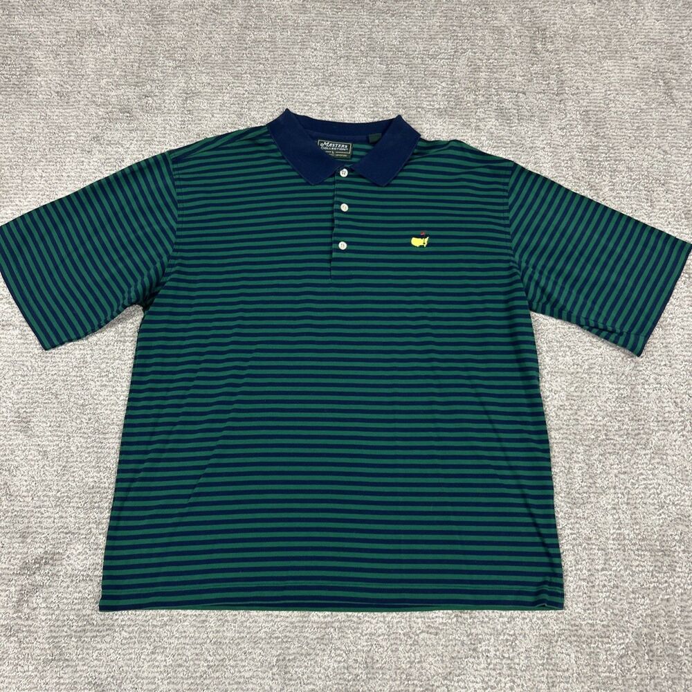 Masters Collection Polo Shirt Mens Large Blue Green Striped Cotton Golf Logo
